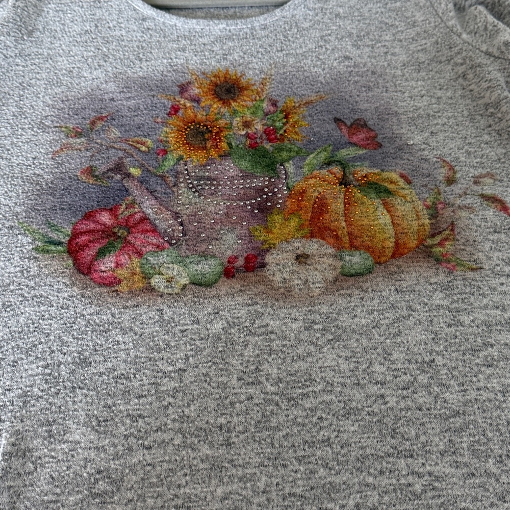 ONE WORLD Heather Gray Knit Top. Fall design SZ L. long sleeve. - Picture 6 of 12